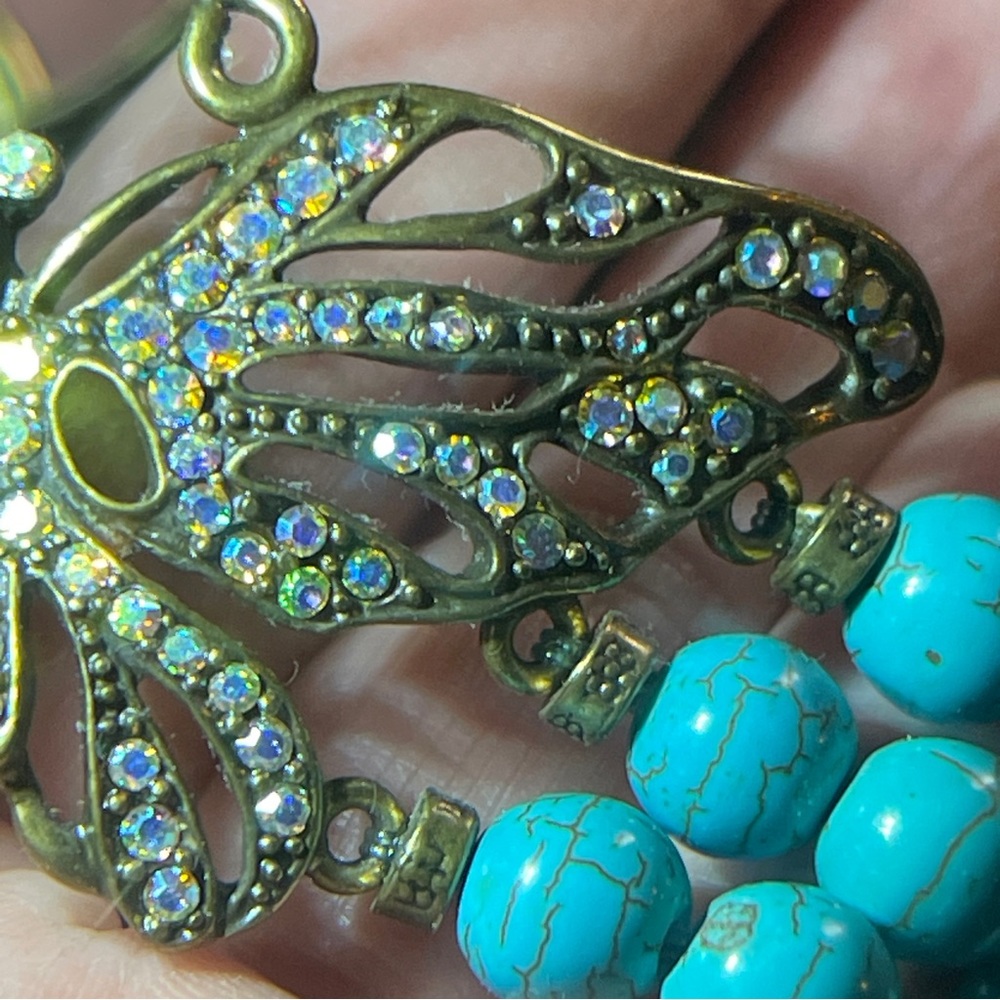 🦋Beautiful Kirk’s Folly Turquoise Beaded Stretch Rhinestone Butterfly Bracelet! - Picture 3 of 11